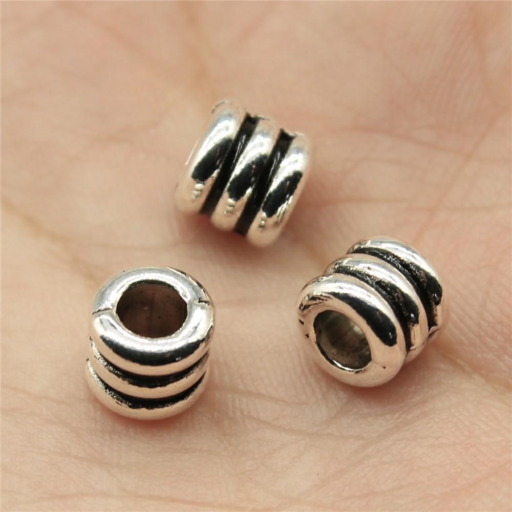 20pcs Antique Silver Color European Big Hole Beads Spacer Beads Charm Pendants Jewelry Accessories DIY