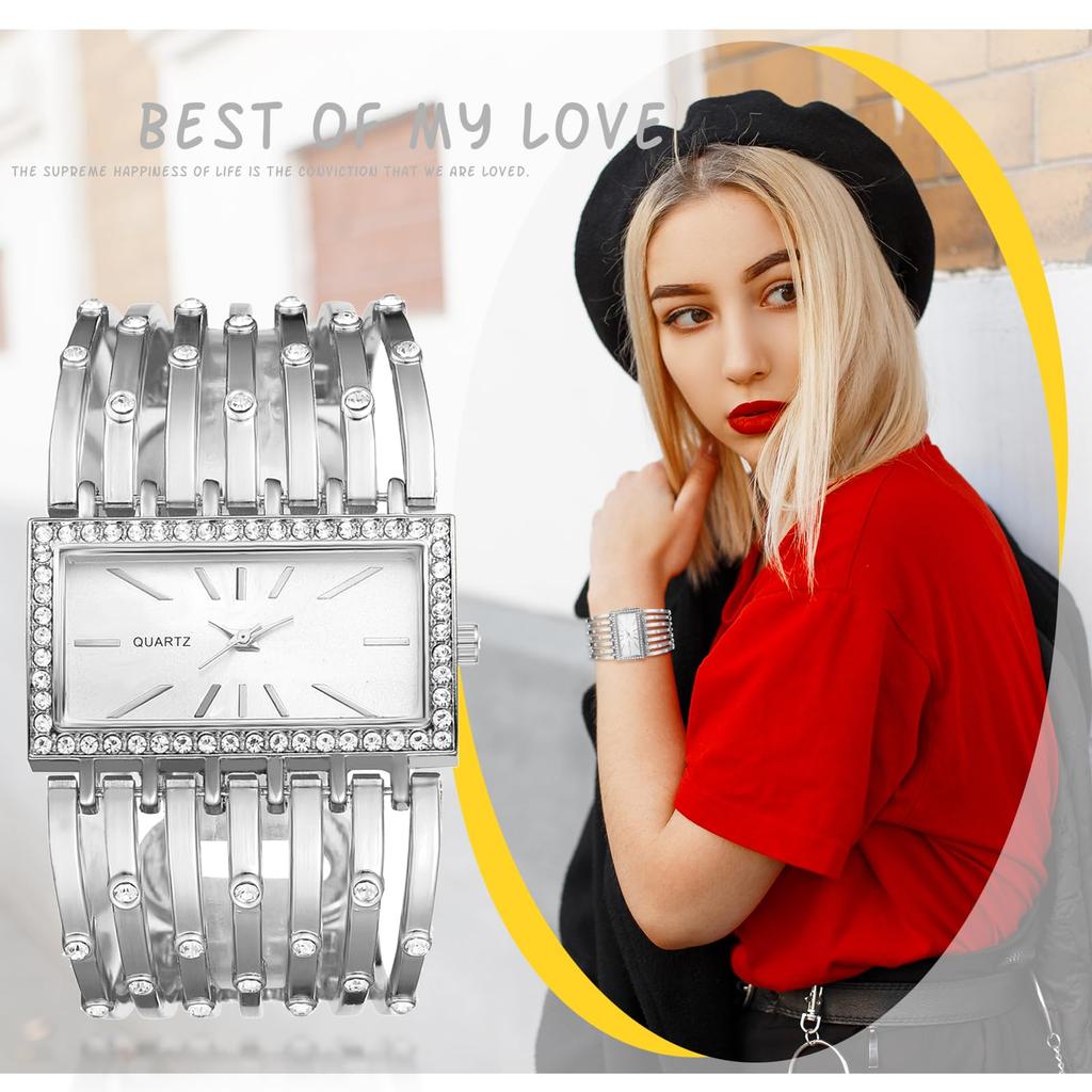 Cute Bracelet Watch in Analog Quartz Fashion Watch in Silver Perfect Gift for and Day Women's Silver Sparkly, Waterproof, Display, Watch, -