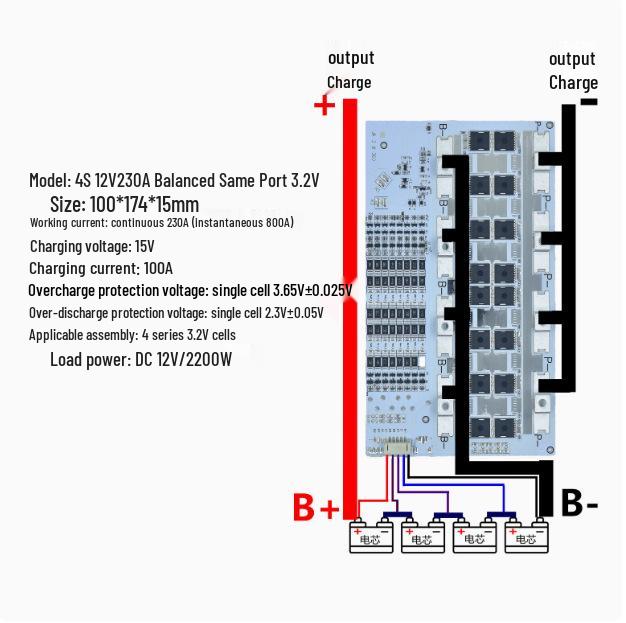 12V Lithium Battery Protection Board: 3-4 Series, High Current Equalization (100A, 200A, 300A), 3.2V Lithium Iron Compatibility.