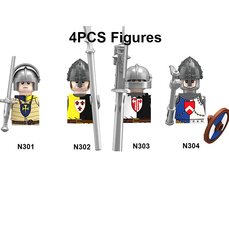 Military Building Blocks Medieval Solider Knights Equipments Mount War-Horse Wolf Flag Vests Shields Fiery Dragon Mini Brick Toy