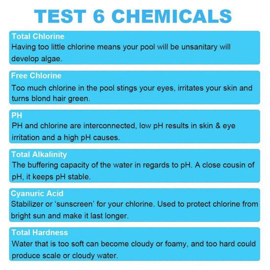 50Pcs 6-in-1 Pool PH Residual Chlorine Alkalinity Hardness Test Paper Strip