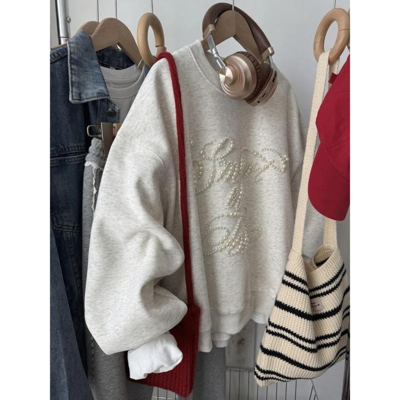 Женский свитшот Хлопок Оверсайз Флис Утепленный Свободный Повседневный Пуловер Длинный Рукав Зимний Свитшот Топ XXXXL белый 2800₽