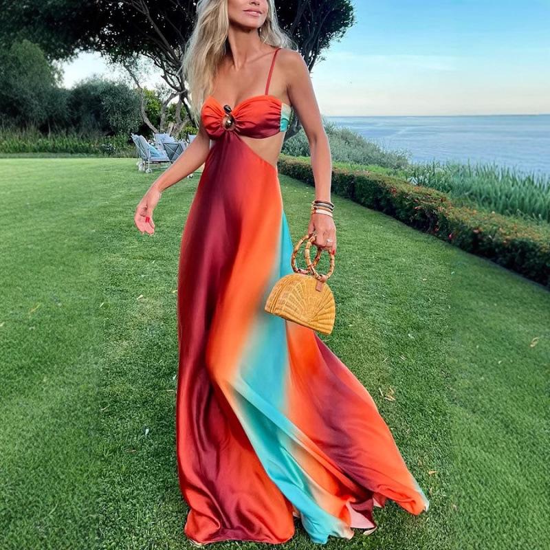2025 Spaghetti Strap Gradient Island Style Beach Dress