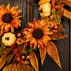 Autumn Harvest Pumpkin Wreath with Artificial Sunflowers and Daisies Home Door Hanging Decoration Fall Front Door Wreath