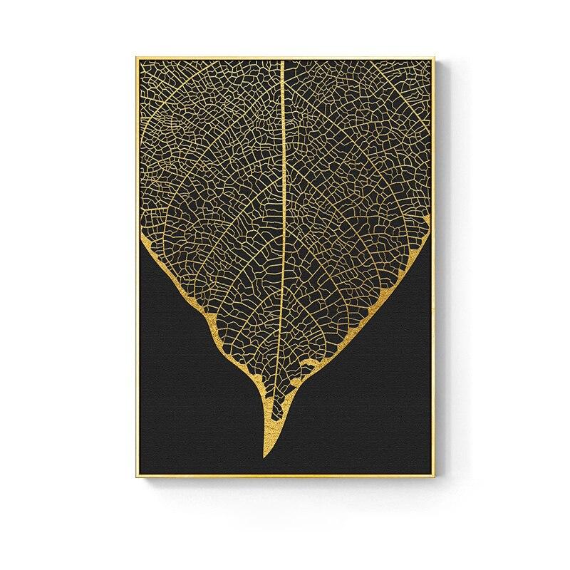 Simple Golden Abstract Leaf Wall Art Canvas Painting Feather Poster Picture Living Room Home Decoration