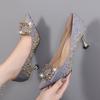 Xiaoxiangfeng Koreanische Version von Strass-Viereckschnalle High Heels, Frühling 2025 neue spitze Damenschuhe Temperament professionelle Einzel Schuhe Frauen