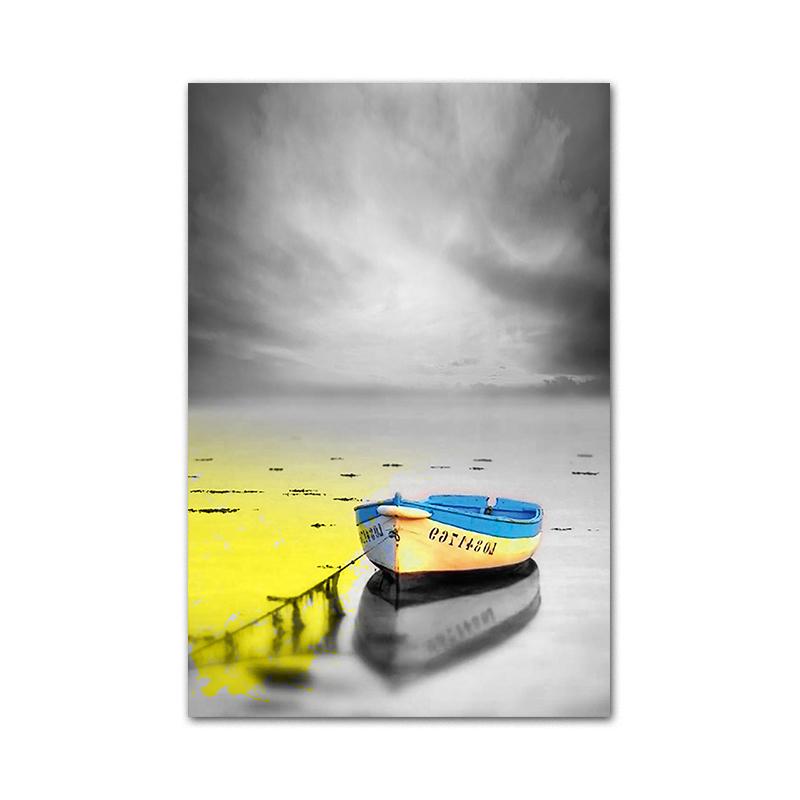 

Самоотверженно скандинавский Золотой Горный Озеро Лодка Настенный Художественный Плакат Печать на Холсте Картина Скандинавский Природный Пейзаж Современный Домашний Декор 20X40CM NO FRAME электрические желтого