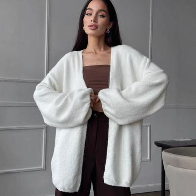 Autumn Winter Women's Fleece Cardigan Jacket Loose Casual Solid Color Sweater Coat V-Neck Knitted Cardigan Top