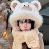 Windproof Gloves Scarf  Hat 3-in-1 Winter Plush Scarf NEW Little Bear Hooded Scarf  Autumn Winter