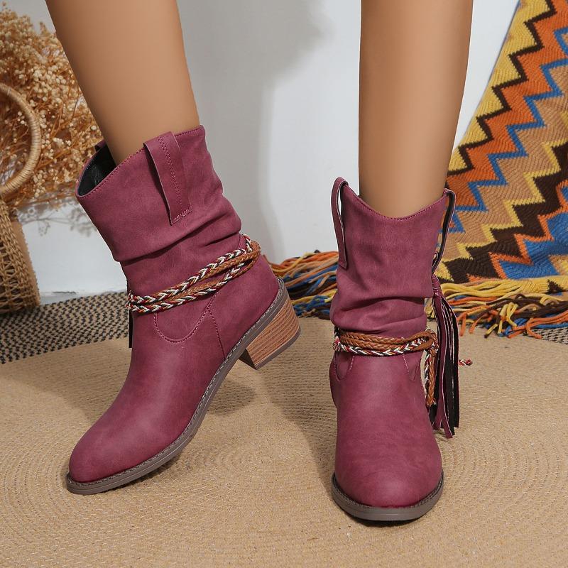 Fashion Trendy Short Boots 2024 Women's Autumn Winter New Collection Luxury Wrinkle and Tassel Versatile Mid Top Design Women's Boots