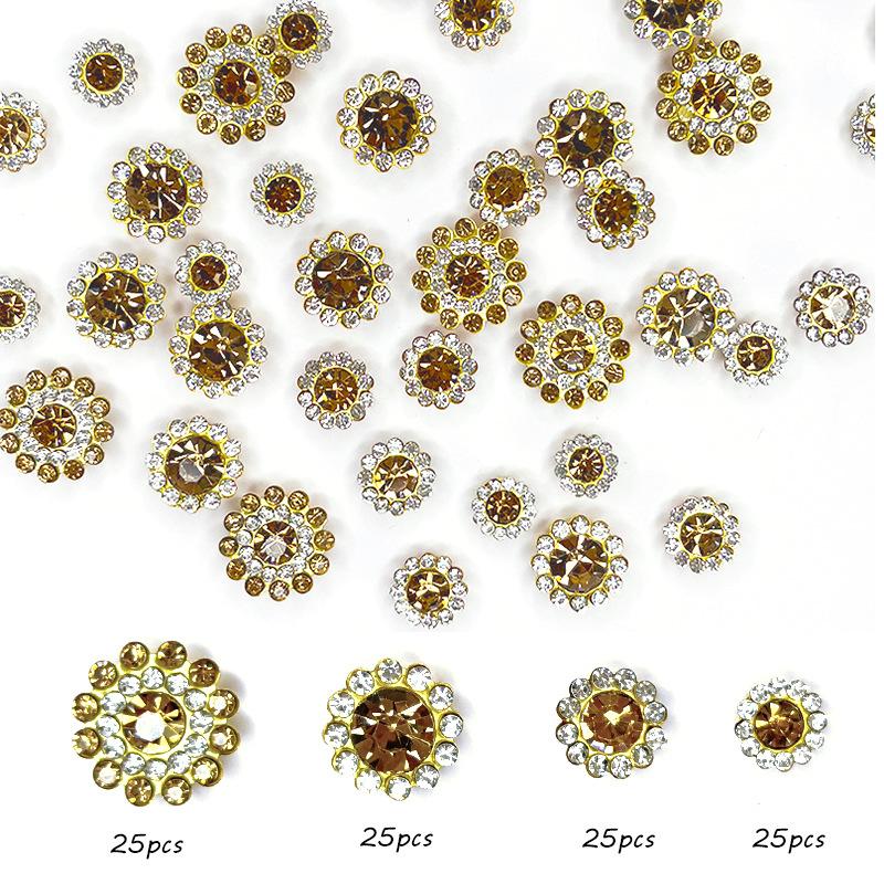Størrelse Dobbelt Lag Blomst Blandet 100 stk Fargerik Solsikke Skive Bor Spenne Krystall Håndsøm Bor DIY Smykketilbehør Rhinestone Sy på Perler