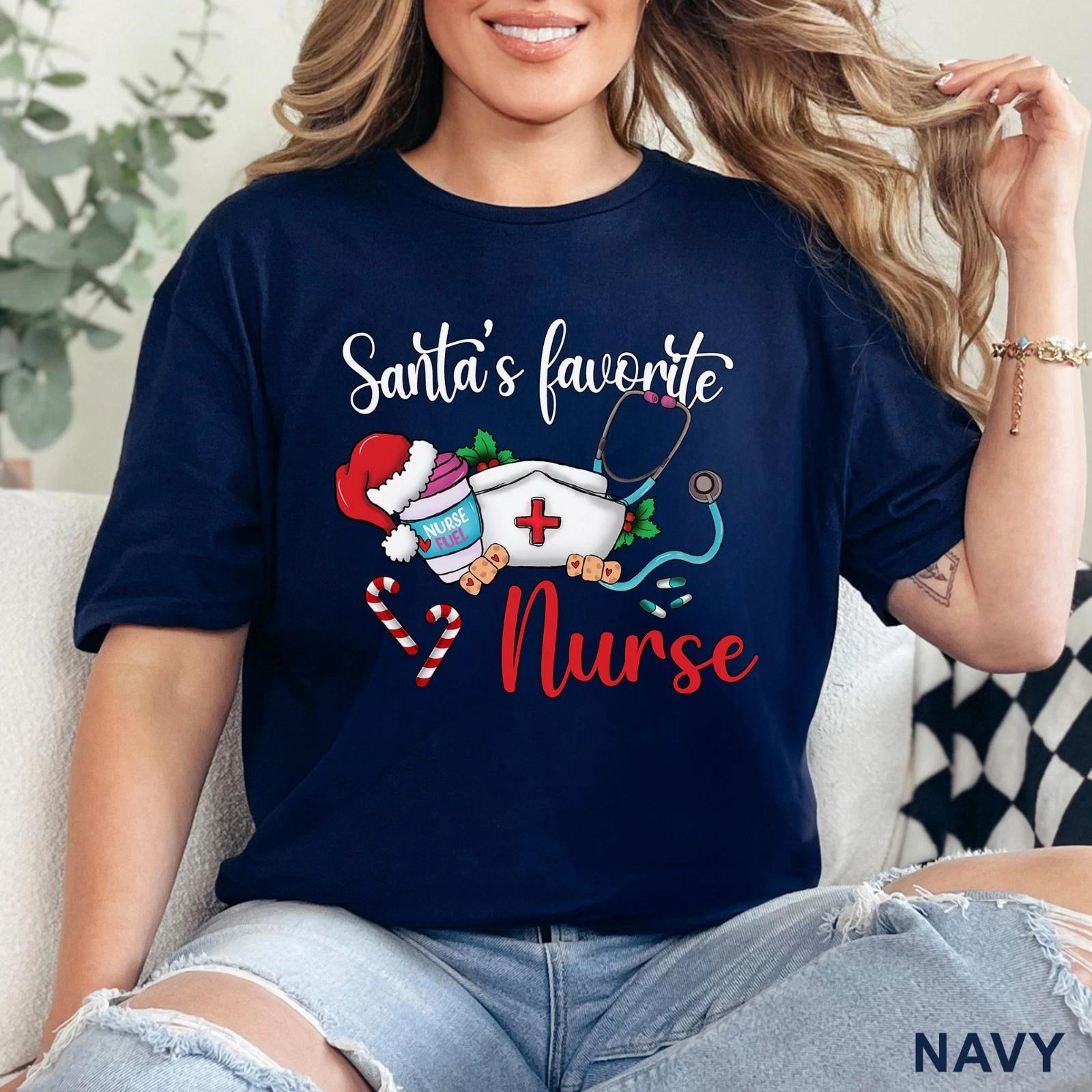 Santa s Favorite Nurse Shirt, Nurse Shirt, Nurse Life Shirt, Santa Tee, 203779 L