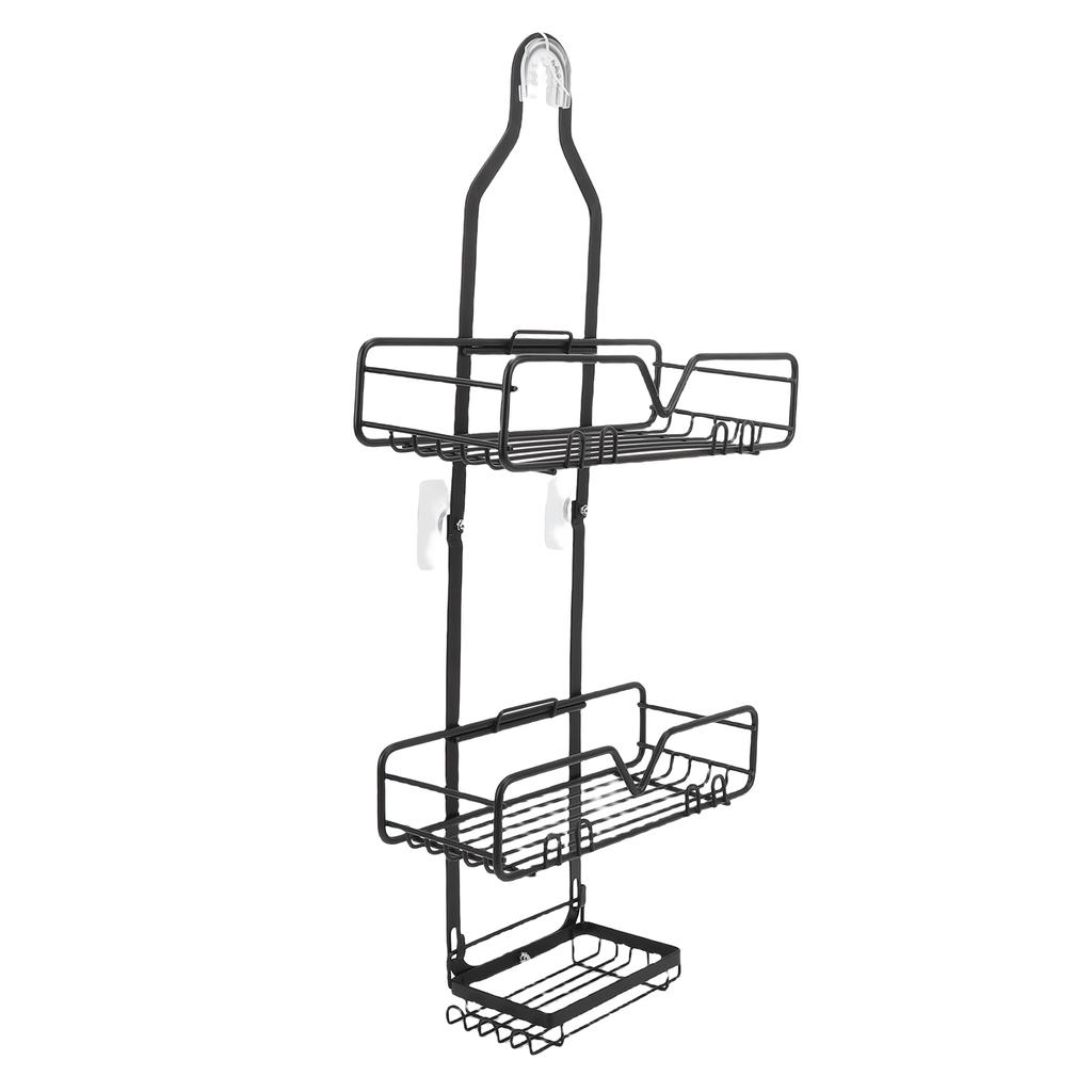 Hanging Shower Organizer Frosted Black Minimalist Modern Multi Layer High Carbon Steel Over Head Shower Caddy for
