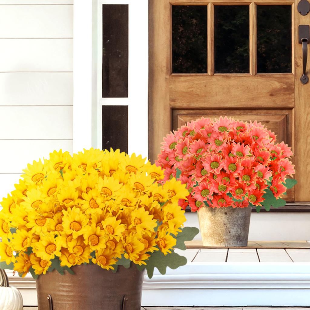 Fun Decor Mums, Artificial Sunset Mums, Artificial Outdoor Sunset Mums Flowers - UV Resistant, Waterproof, Windproof, Fake Fall Flower