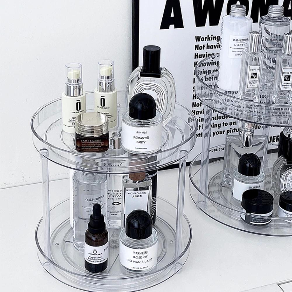 360° Rotatable Desktop Cosmetic Rack Bathroom Shelf Large-capacity Perfume Aromatherapy Skin Care Product Storage Rack Organize