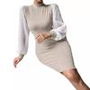 Women's High Neck Ribbed Knit Long Sleeve Bodycon Mini Dress