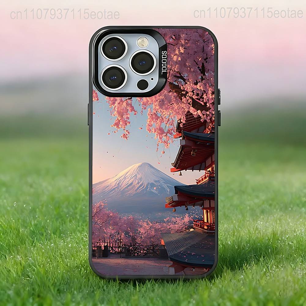 

Japanese Mount Fuji Landscape Black Phone Case Compatible with iPhone 17 16 15 14 13 12 11, Pro, Max, Plus, E, Air, Mini iPhone12PRO