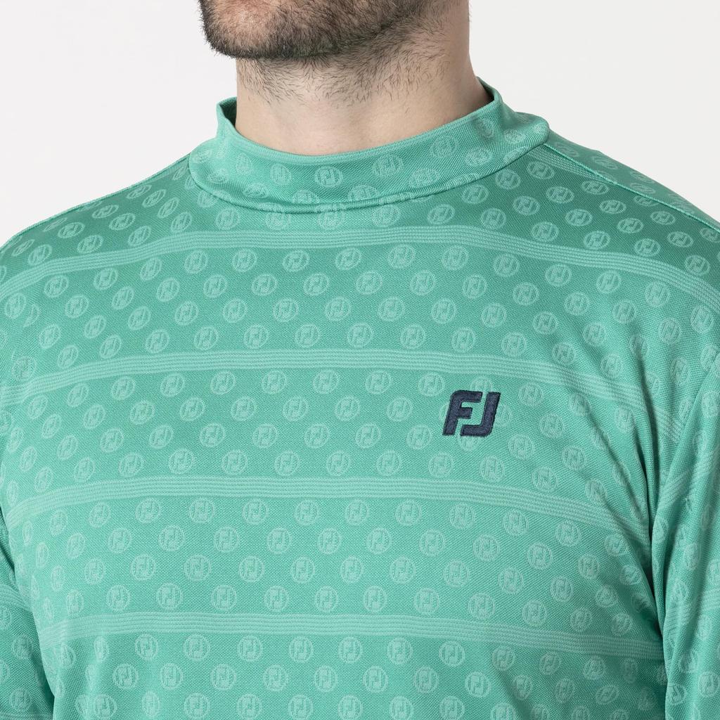FootJoy FJ Logo Jacquard Long Sleeve Mock Neck Shirt, Green, Men's, Size XL (FJ-F24-S11, 32097-XL)