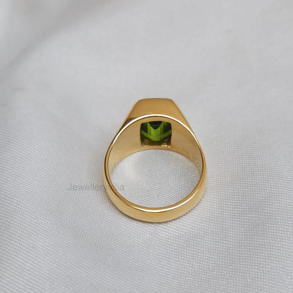 Natural Green Peridot 925 Sterling Silver Gemstone 14K Yellow Gold Fill Ring Jewelry