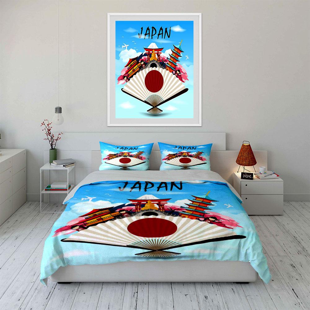 Japanese Culture Art Decor Set Bedding Set with 1 Duvet Cover 2 Pillowcases Single Double King Queen, Gift
