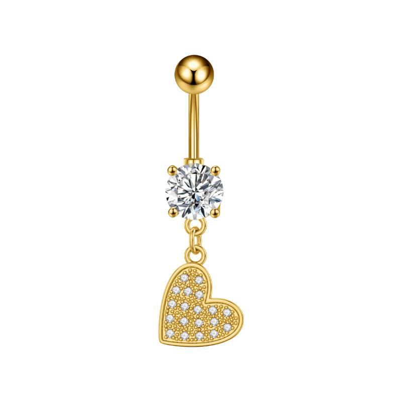 Fashion Heart Stainless Steel Belly Button Ring Shiny Zircon Dangle Navel Ring For Women Sexy Body Piercing Beach Jewelry