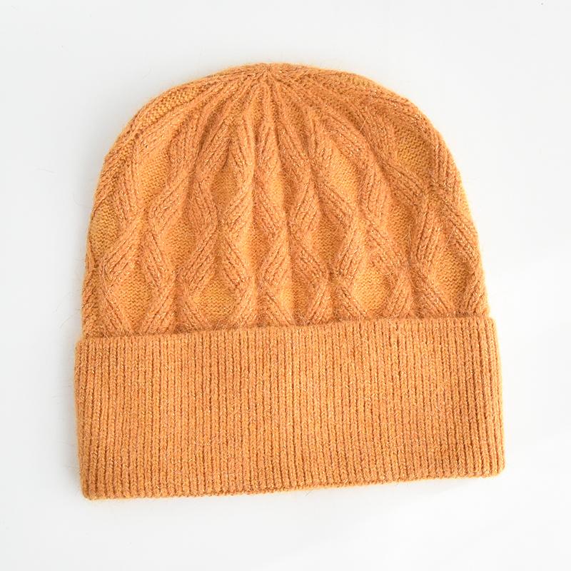 SOMALER Winter Angora Wool Knitted Beanie Hat Soft Warm Winter Twists Pattern Beanie Cable Knit Plain Caps for Women
