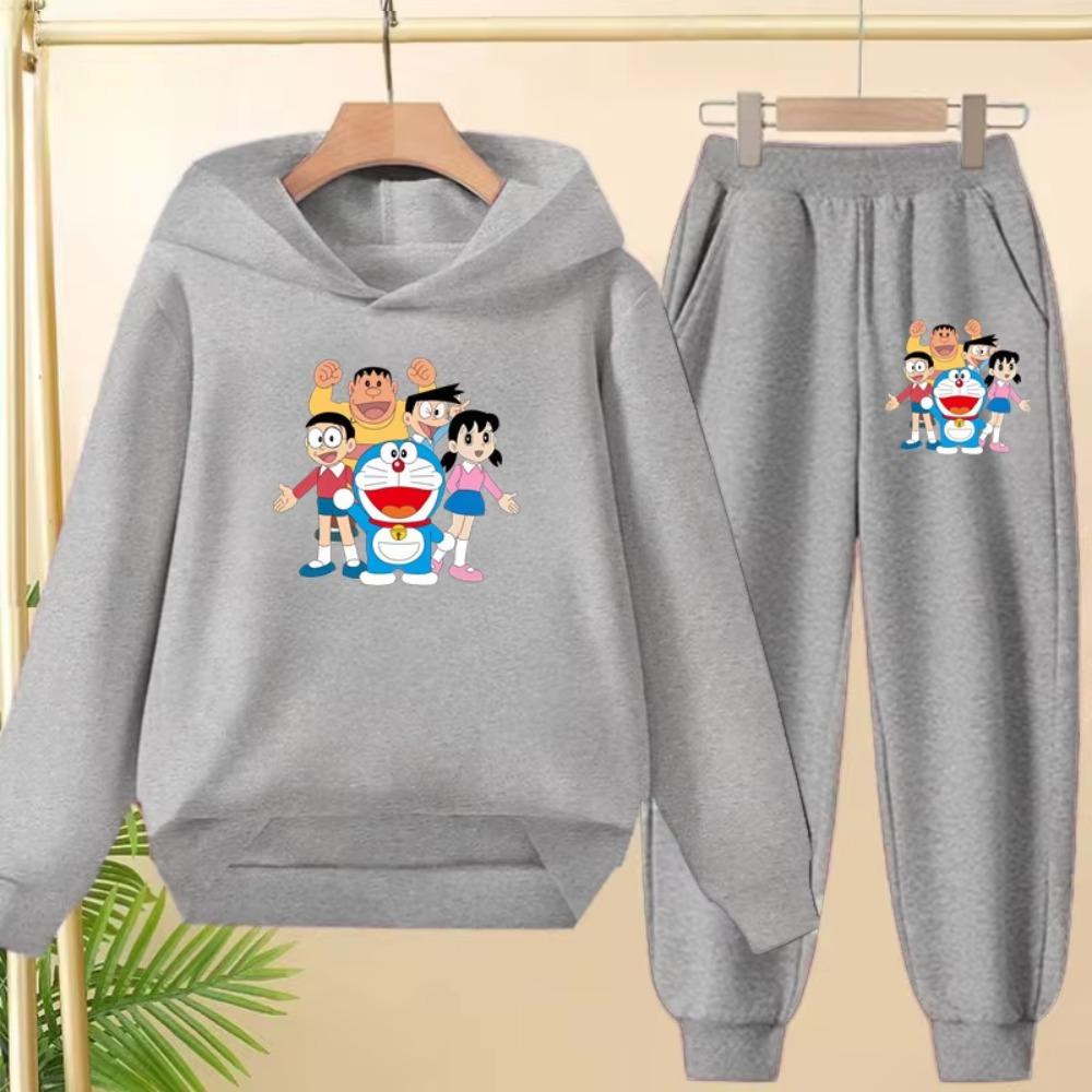 Doraemon Ciepły Zimowy Zestaw Bluza Dziecięca, Codzienny Sportowy Długi T-shirt z Kapturem i Długie Spodnie Odpowiedni dla Chłopców Dziewczynek w Wieku od 3 do 12 Lat