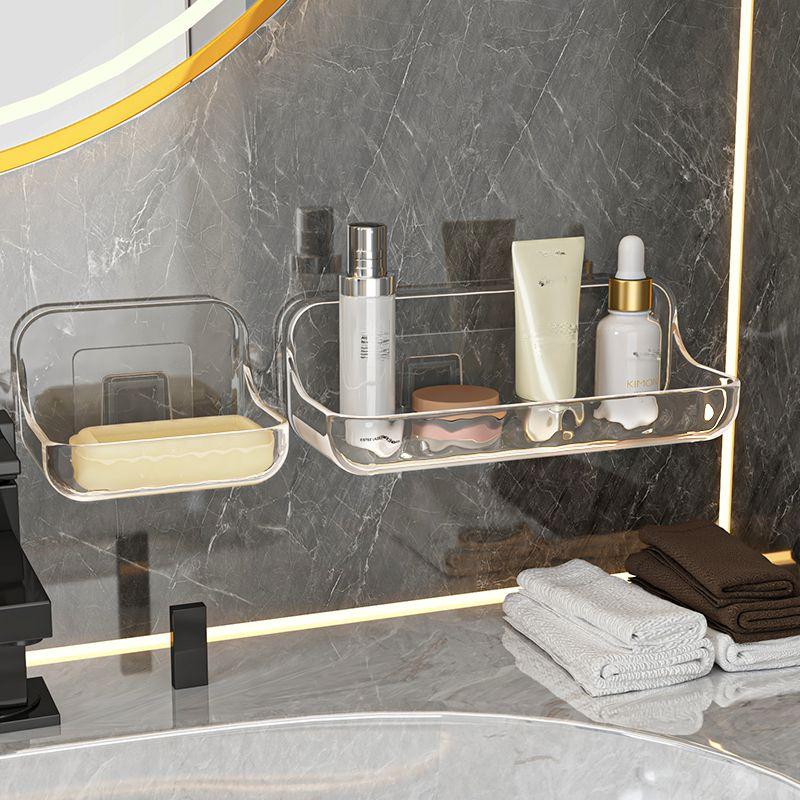 1pc Transparent Plastic Wall-Mounted Soap Dish | No-Drill Strong Suction Cup | Oval/Rectangular Design | Quick Drainage | Multifunctional