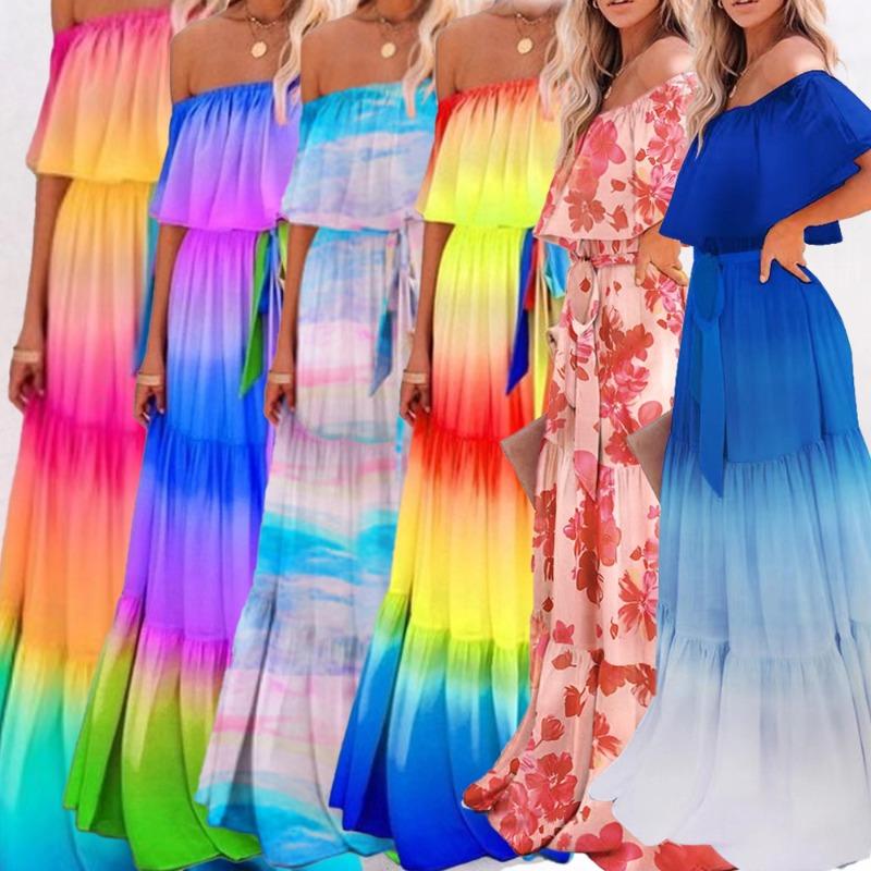 New Women's Clothing Dunhuang Chest Wrap Printing Gradual Change Color Pendulum Dress Dress