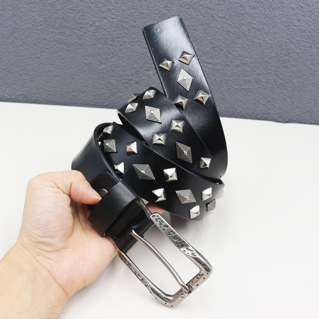 New Genuine Leather Square Nailed Individual Diamond Rivet Cowhide Belt Western American Rivet Belt
