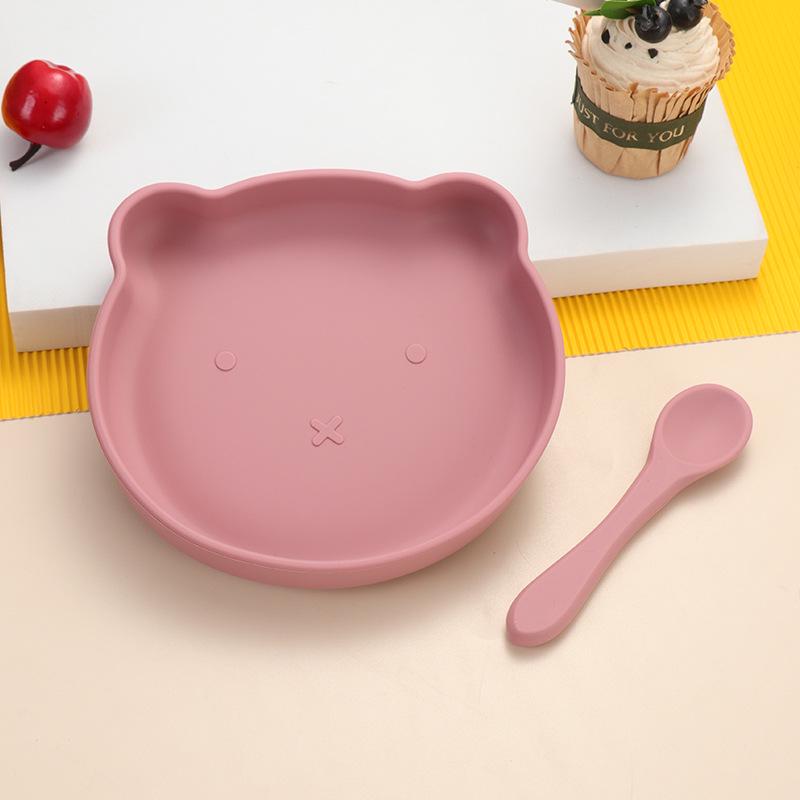 Little Bear Children's Silicone Tableware Set: Anti-Fall Bowl, Plate, and Spoon