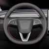 Hand-Stitched Non-Slip wear resistant Black white  Leather Car Steering Wheel Cover For Tesla New Model 3 Highland 2024
