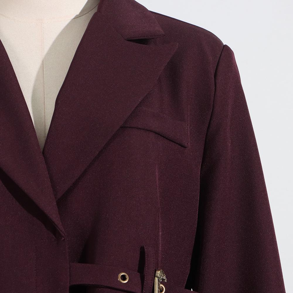 2026 Spring Angora Red Women's Blazer - European & American Luxury Design with Irregular Waist-Cinching