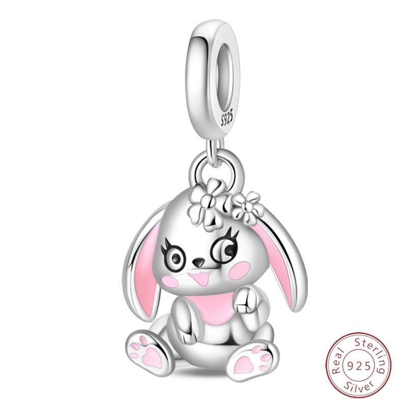 S925 Silver Birthday Bear Lucky Cat Elephant Family Firefly Charms Beads Fit 3mm Bracelets DIY Fine Jewelry