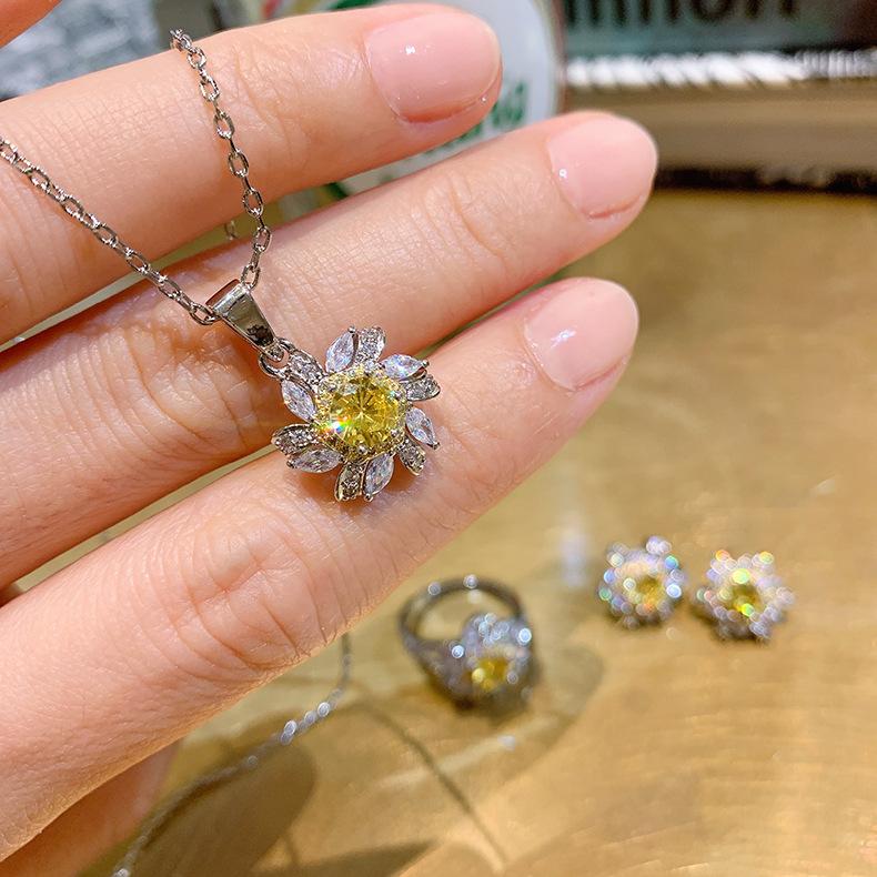 Cross Border Electroplating Separation Of Pink Rings Flower Necklaces Earrings Bridal Jewelry Set Combination