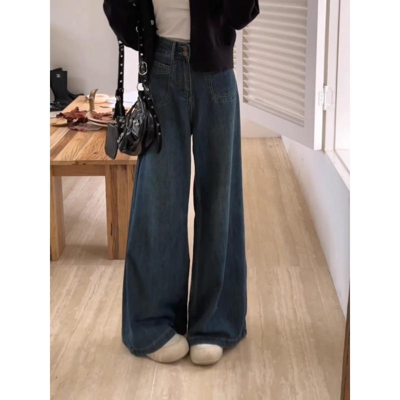 Kadın Yüksek Bel Geniş Paça Kot Pantolon Bol Rahat Tarz Büyük Beden