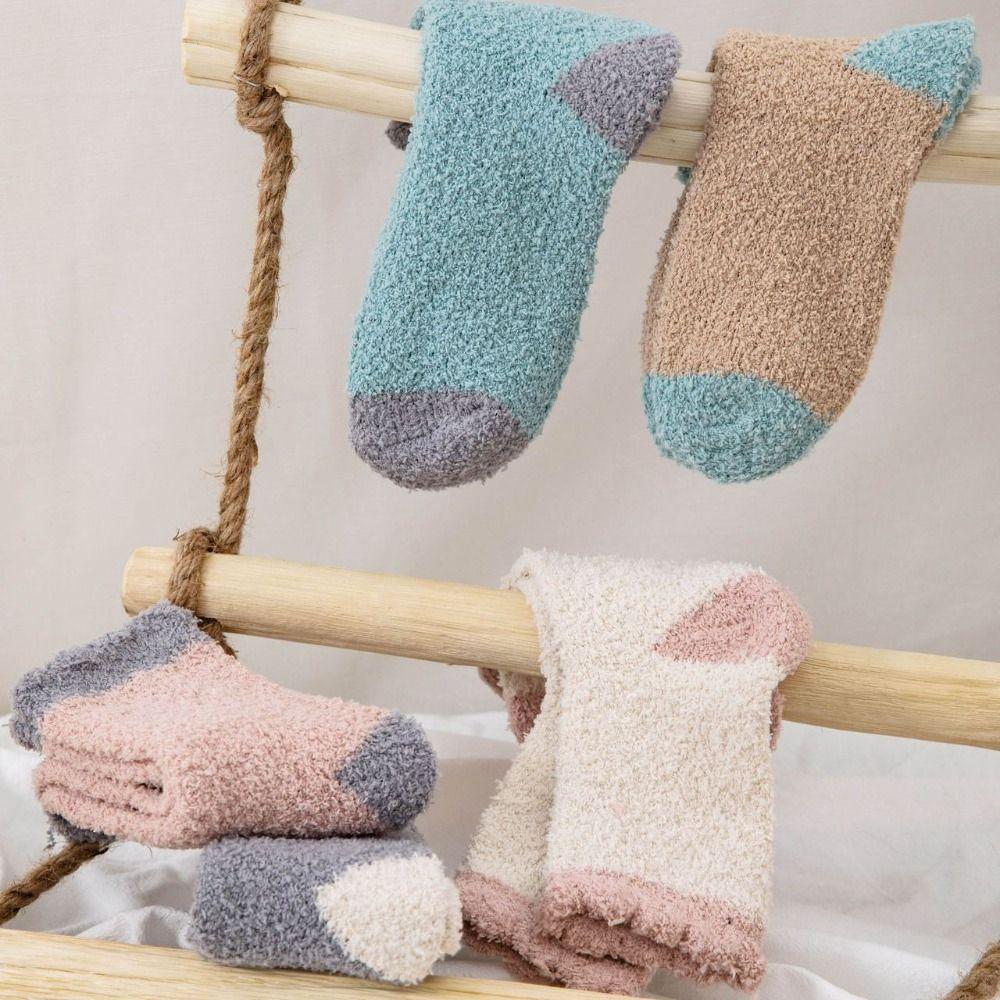 5Pairs Thickened Floor Plush Socks Winter Warm Boat Socks Women Coral Fleece Socks  For Female Men