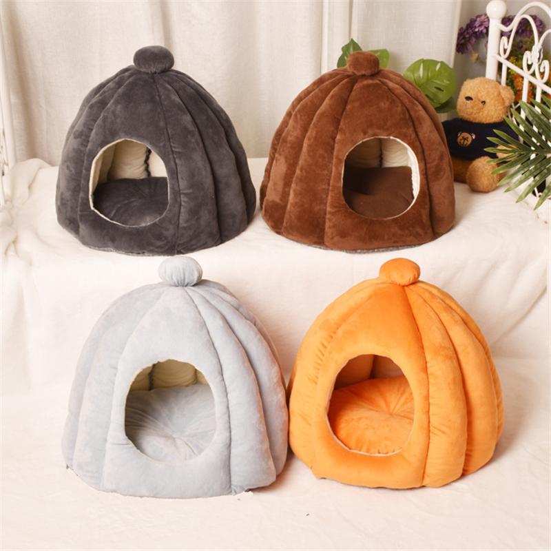 Warm Dog Bed Cave Pumpkin House Winter Thick Pet Sleep Plush Sofa Cute Slippers Shaped Small Cat Dog Nest Deep Sleeping Bag