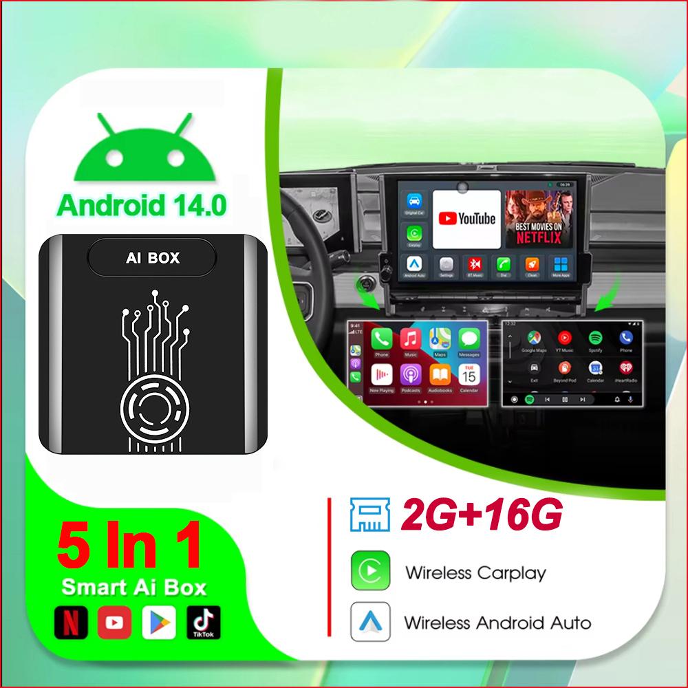 

Android 14 CarPlay AI Box Беспроводной CarPlay Android Auto и Apple Carplay 5 в 1Встроенный Netflix YouTube 5G WiFi Plug & Play