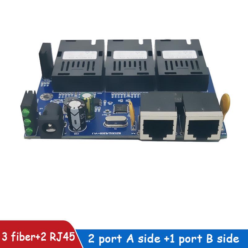 100M Gigabit Fiber Optic Transceiver with 3 Optical and 2 Electrical Switches PCBA