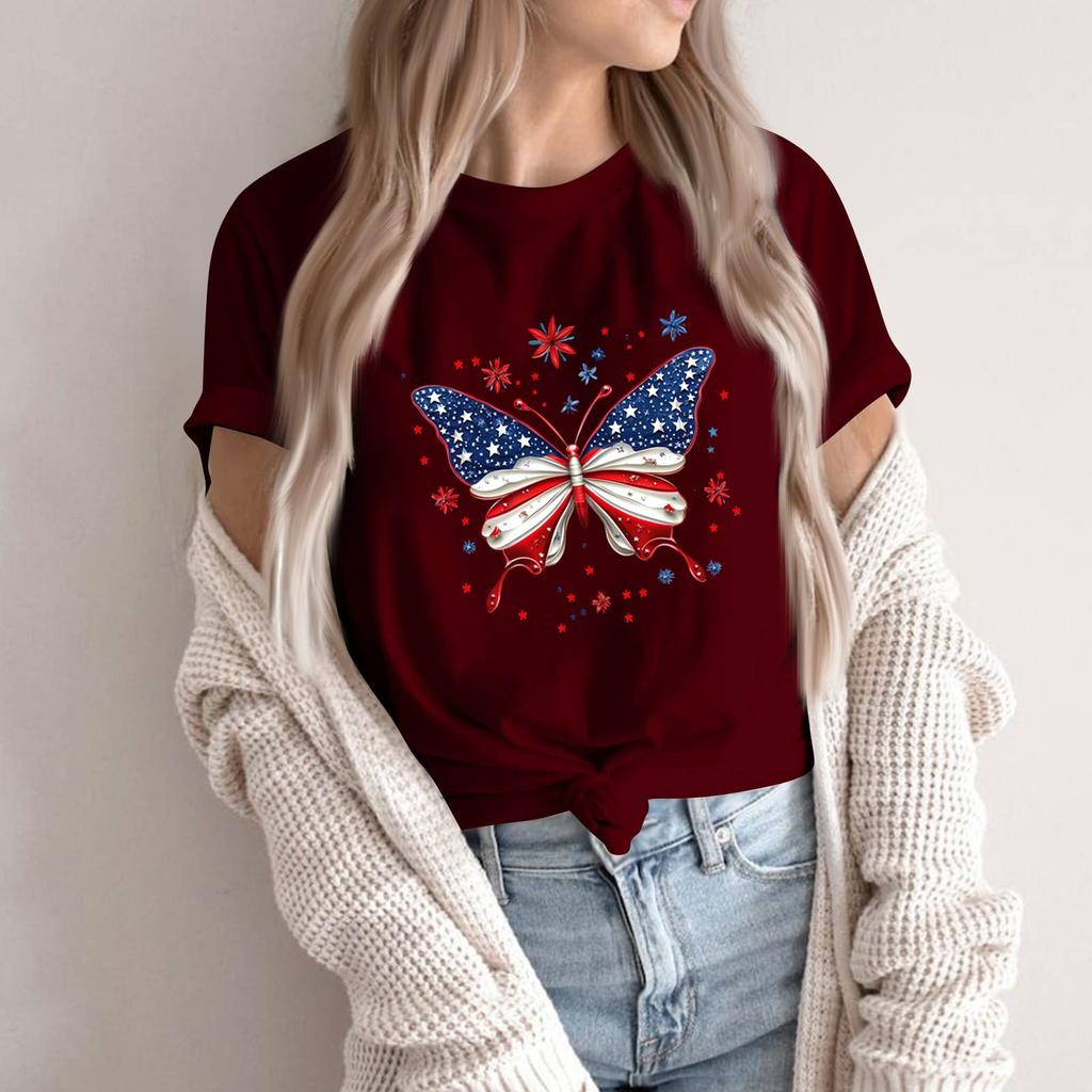 Women's Round Neck Printed Short-sleeved T-shirt Top