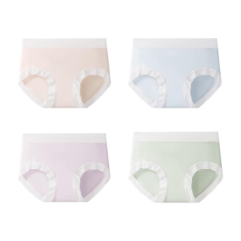 Nanjiren Women's Underwear, 10A Antibacterial Mulberry Silk Crotch Mid-Rise Silky Modal Seamless Triangle Panties, 4-Pack, Size L