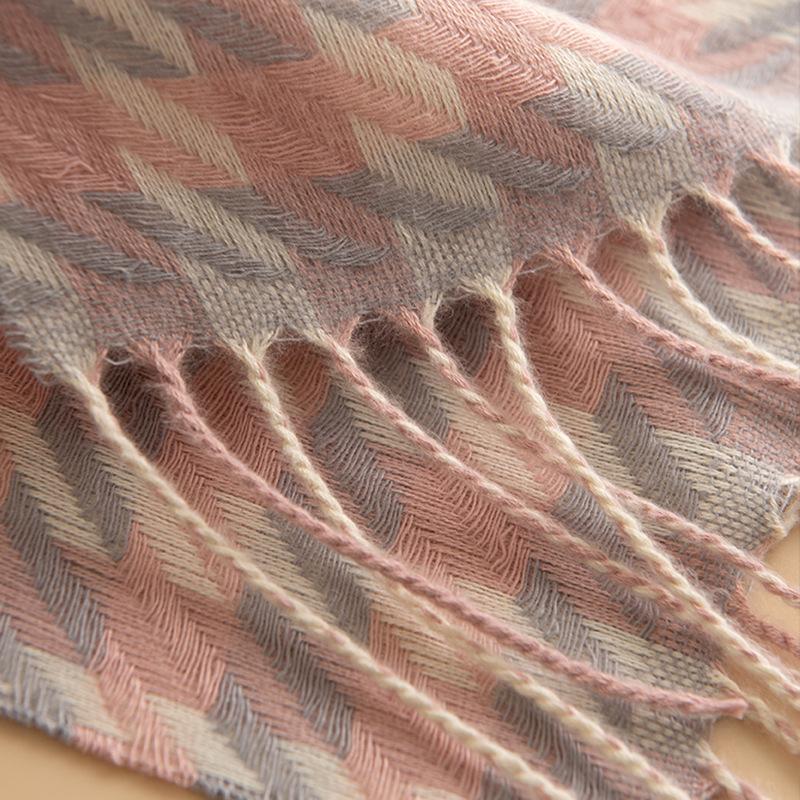 Ji Plaid Striped Scarf Women'S High-End Sense Tassel Simple Warmth