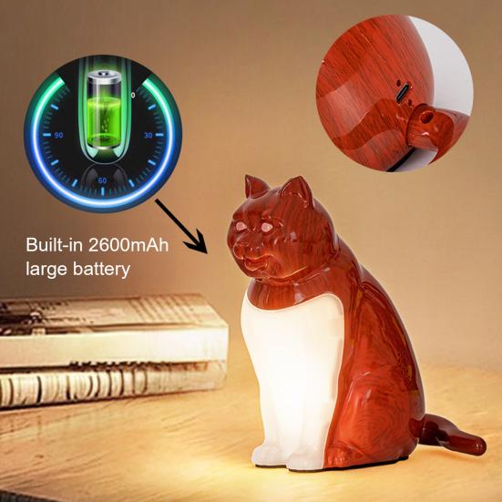 Cat-Shaped Night Light with Aromatherapy Bedside Table Lamp with Sound Function Rechargeable Soft Warm Glow Decorative Figurine Gift for Home Office