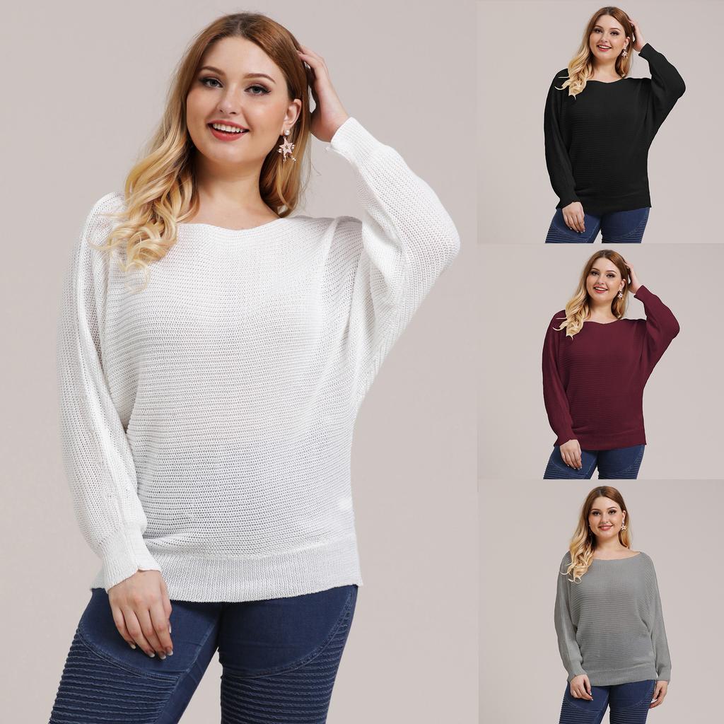 Plus size women's European and American autumn/winter woven shirt, bat-sleeve loose pullover sweater, fashionable top F190712