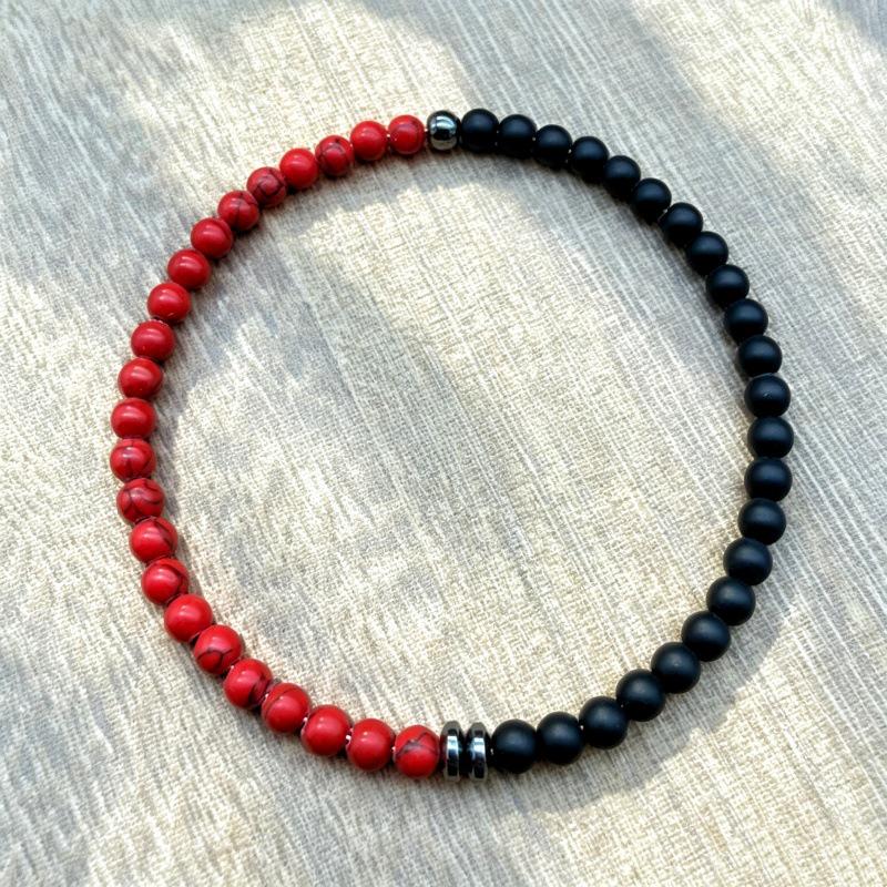 Volcanic Stone Frosted Turquoise & Black Agate Bead Bracelet
