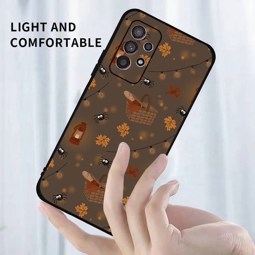 Осенние листья тыква Чехол для телефона Для Samsung S25,S24,S23,S22,S21,S20,S10,Ultra,Plus,Lite,FE,Мягкий силиконовый Черный чехол