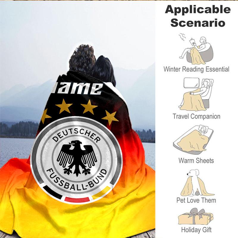 Custom Name German Football Crest Blanket Lightweight Ideal Bedding Blanket Perfect for Travel, Camping, Living Rooms, Sofas, Christmas Gift