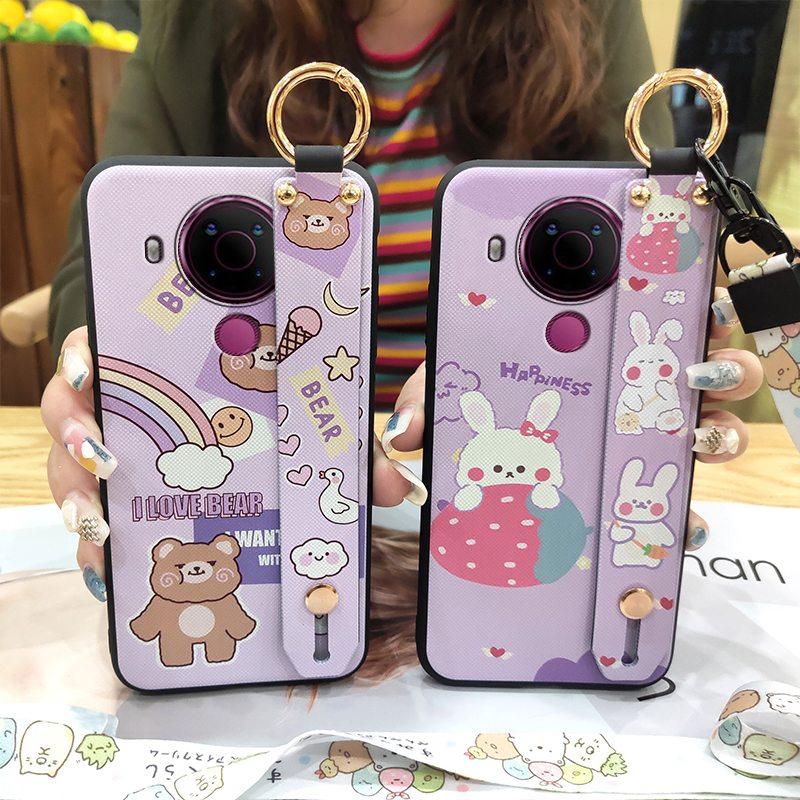 Fashion Design Phone Holder Phone Case For Nokia 5.4 Wrist Strap Cartoon Lanyard Protective Anti-knock Anti-dust Ring