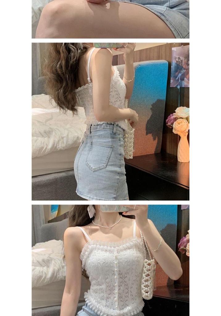 Lace Camisole: Backless, Hollow, Pleated, Elastic, Mid-Length, Strapless Bandeau for Women's Inner & Outer Wear.
